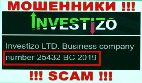 Investizo LTD интернет мошенников Инвестицо Лтд было зарегистрировано под вот этим рег. номером - 25432 BC 2019