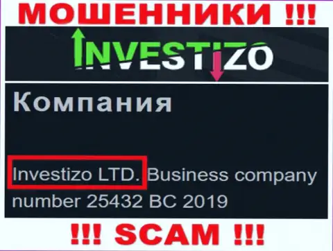 Сведения о юр лице Investizo на их официальном web-сервисе имеются - это Investizo LTD