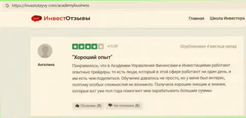 Сайт InvestOtzyvy Com предоставил посетителям отзывы реальных клиентов компании AcademyBusiness Ru о консультационной фирме