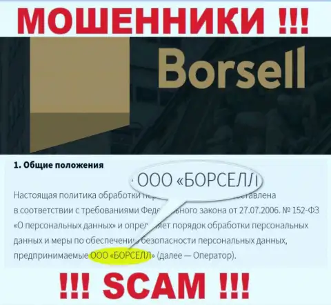 Жулики Borsell принадлежат юридическому лицу - ООО БОРСЕЛЛ