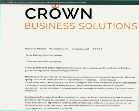 Обзорная статья про компанию Crown Business Solutions на web-ресурсе хола студио ру