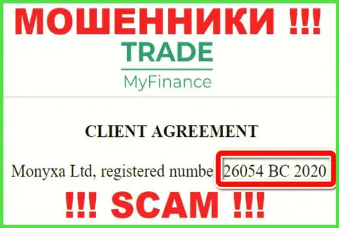 Регистрационный номер internet мошенников Trade My Finance (26054 BC 2020) не гарантирует их честность