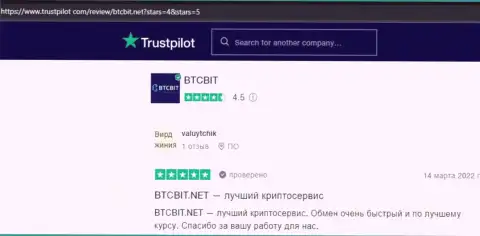Мнения о работе обменника BTCBit на онлайн-ресурсе Трастпилот Ком