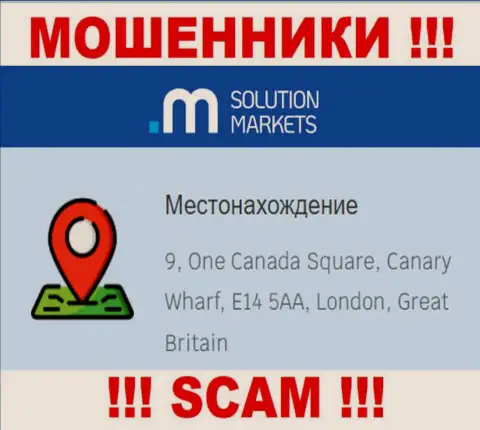 На web-сервисе Солюшн Маркетс нет реальной информации об местонахождении конторы - это МОШЕННИКИ !!!